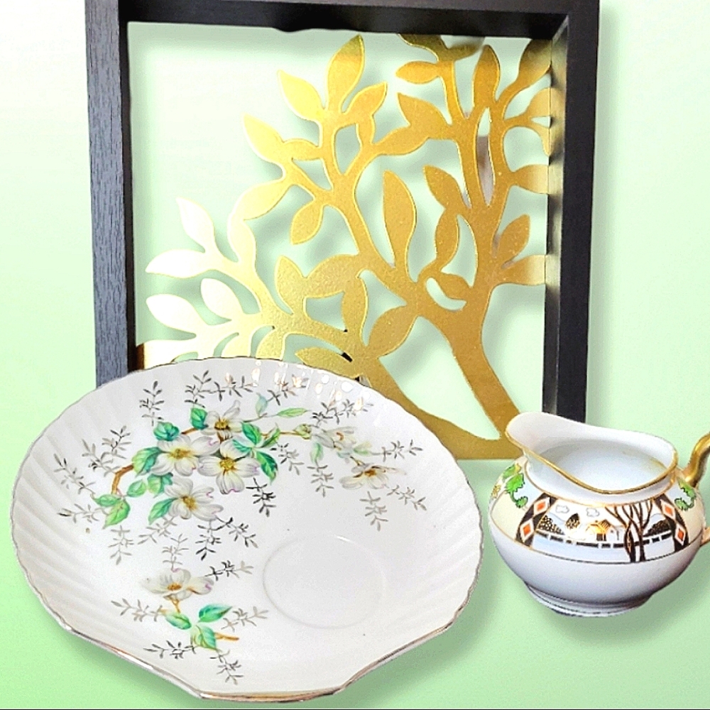 HAND PAINTED VINTAGE MEITO CHINA Saucer Creamer Set